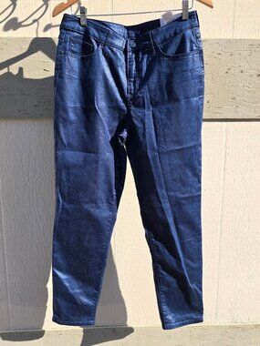 Chico's So Slimming Coated Adriatic Blue Sz.15 Regular Pants NWT $119.50 MSRP
